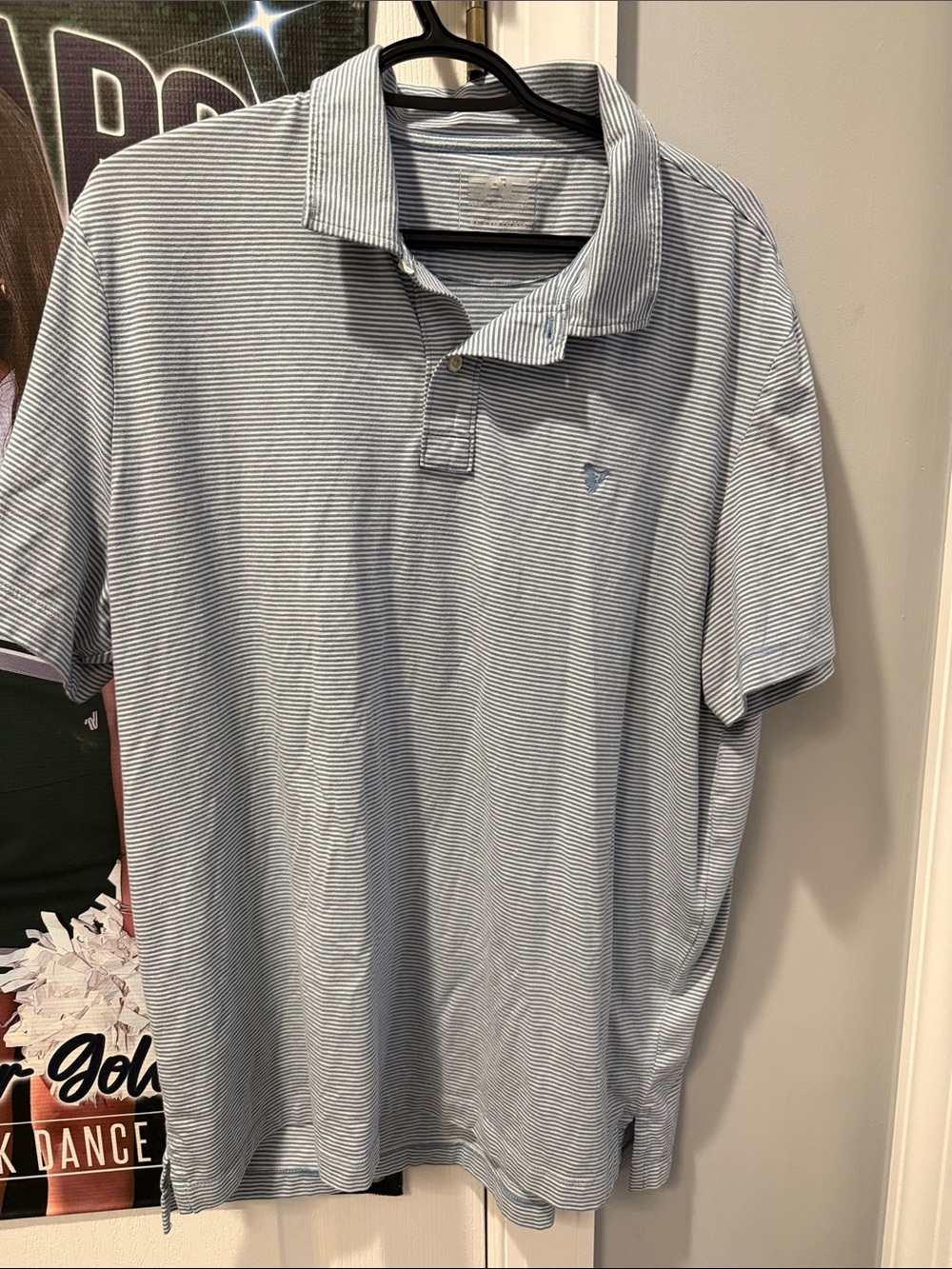AE Men's Light Blue Striped Polo Shirt by Unknown Brand size xl